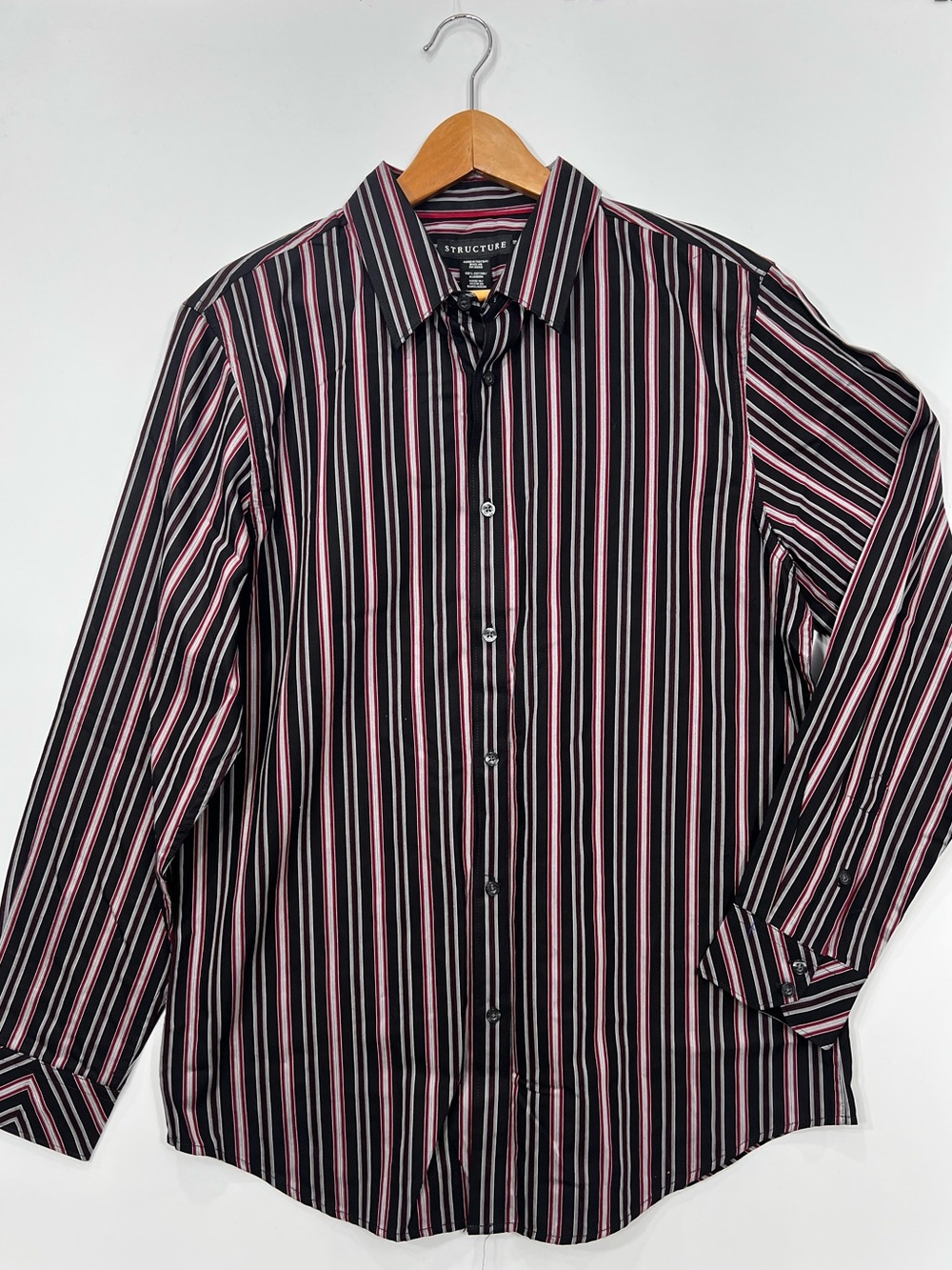 Structure Men’s Black, Pink & White Vertical Stripe Shirt